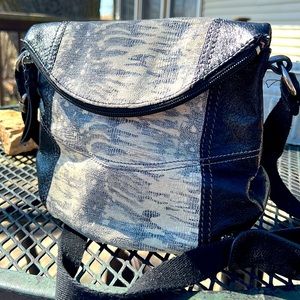 The Sak Small/Medium Crossbody skin snake (faux?)/shiny leather (faux?) handbag.